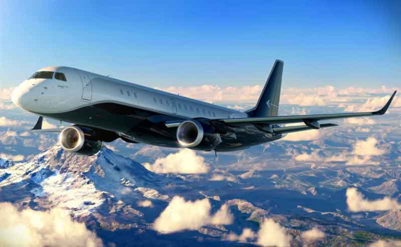 Dynamic view of a business airliner.