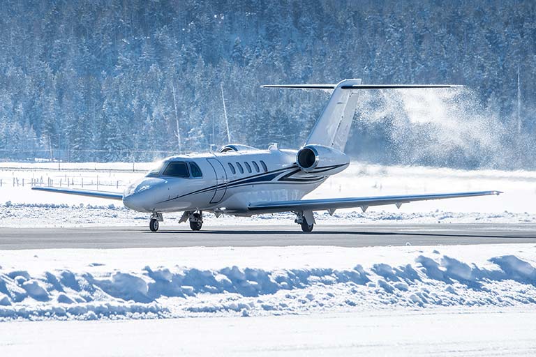 Private Jet in wintery conditions