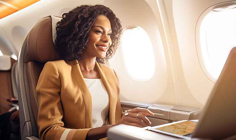 Female passenger on a private jet